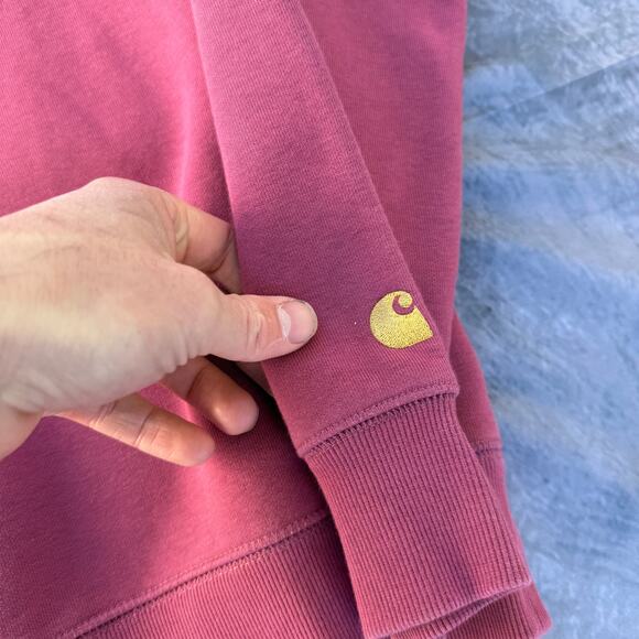 Men's Carhartt WIP Clay Pink Fleece Chase Crewneck Pullover Sweatshirt Sz Small - Picture 3 of 5